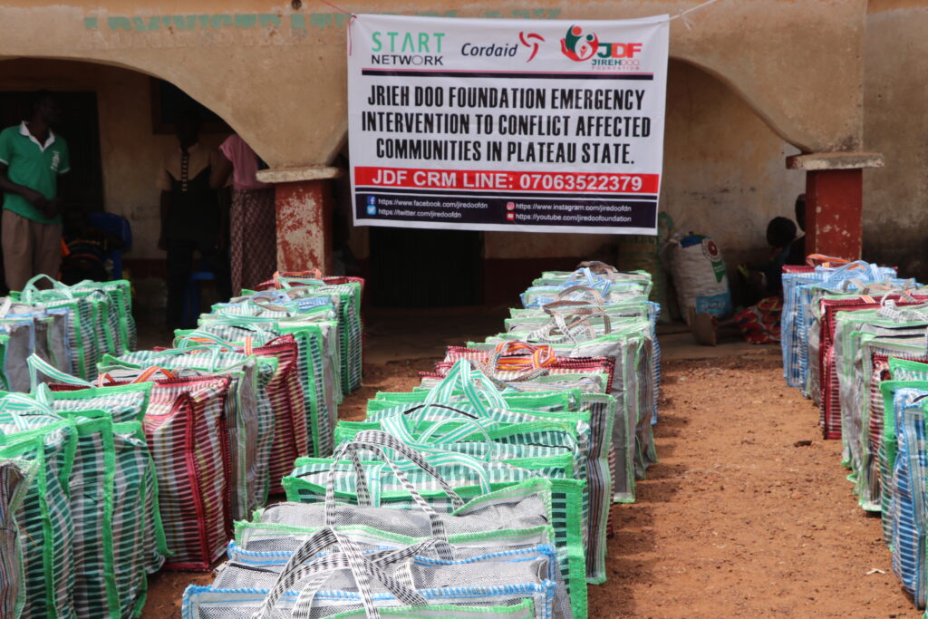 Bags with humanitarian supplies.