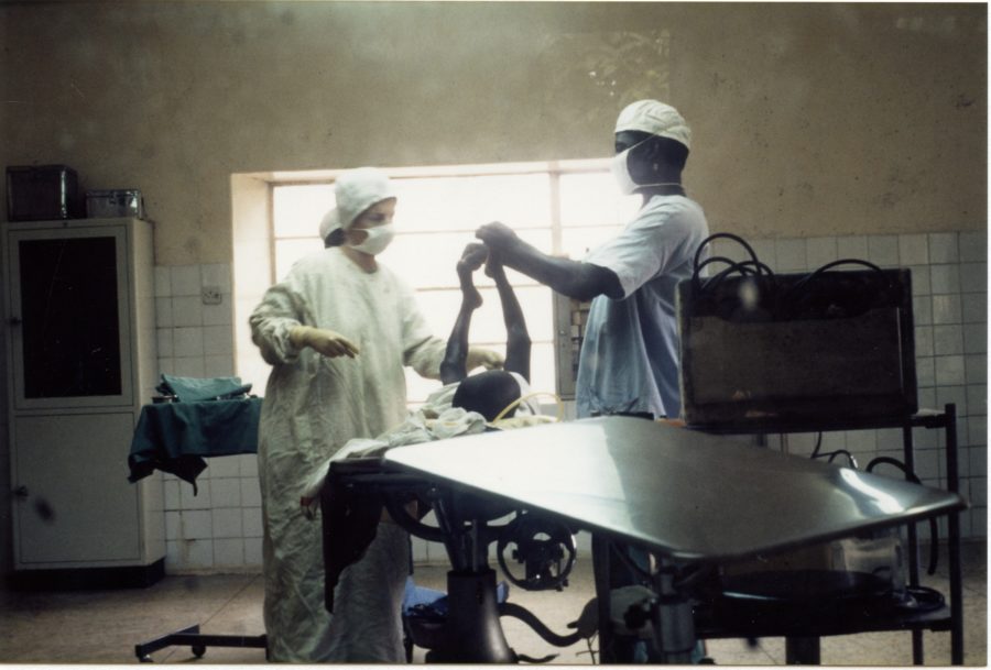 medical operation room with two doctors doing surgery