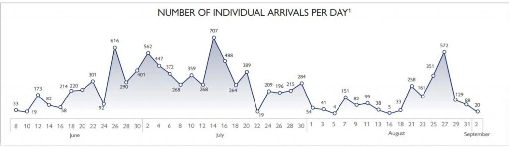 Graph depicting number of individual arrivals (returns) per day