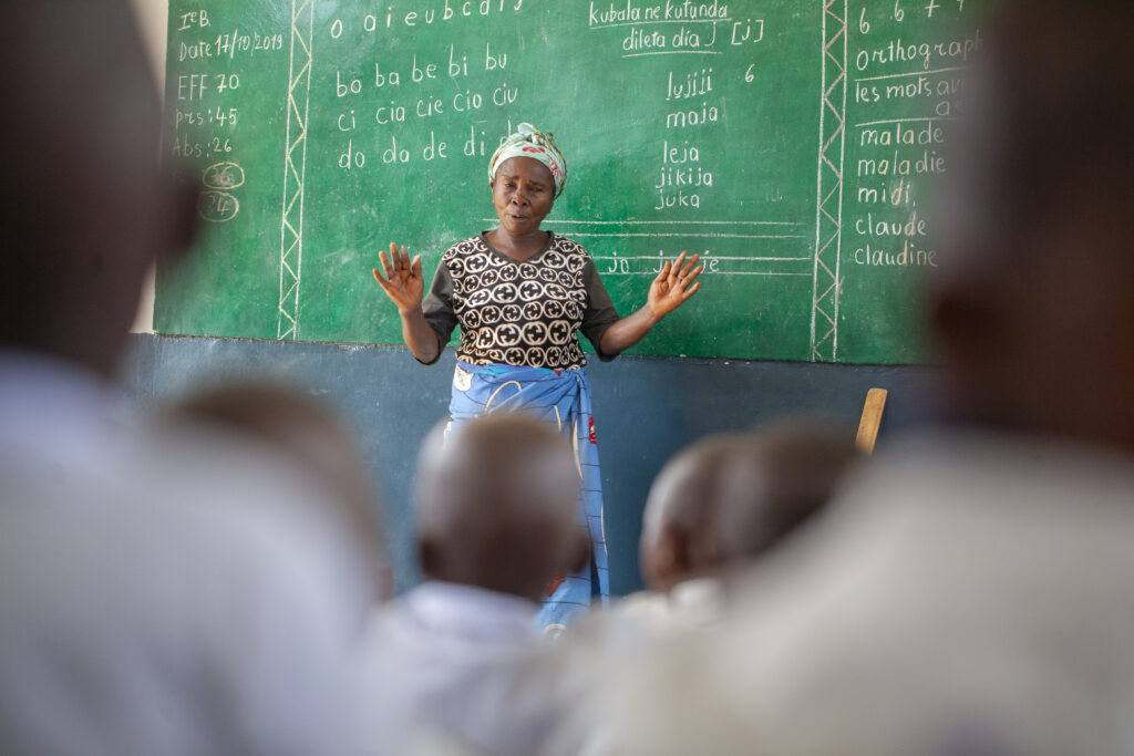 A teacher at work in a primary school in Kananga, the Democratic Republic of the Congo.